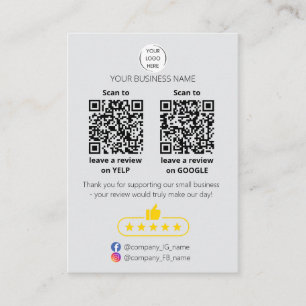 QR code small business review GOOGLE and YELP Business Card