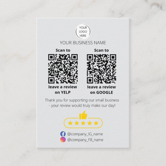 QR code small business review GOOGLE and YELP  Business Card (Front)