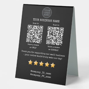 QR code small business review GOOGLE and YELP  Table Tent