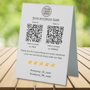 QR code small business review GOOGLE and YELP  Table Tent