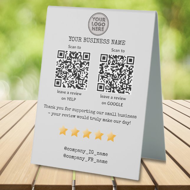QR code small business review GOOGLE and YELP  Table Tent (Creator Uploaded)