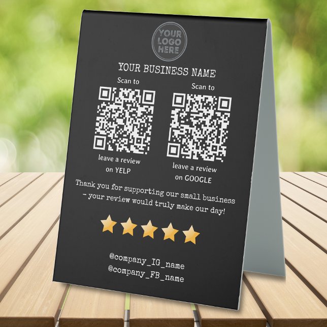 QR code small business review GOOGLE and YELP  Table Tent (Creator Uploaded)