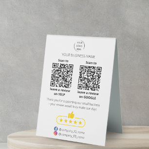 QR code small business review GOOGLE and YELP Table Tent