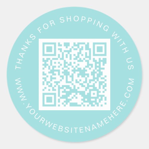QR Code Small Business Website Name Turquoise Blue Classic Round Sticker