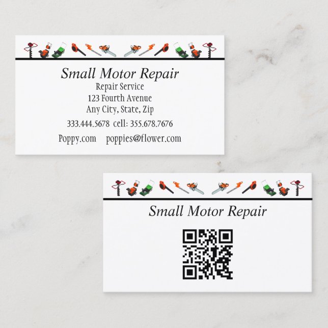 QR Code Small Engine Repair Custom Business Cards (Front/Back)