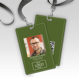 QR Code Smart Contact • Olive Green Business ID Badge
