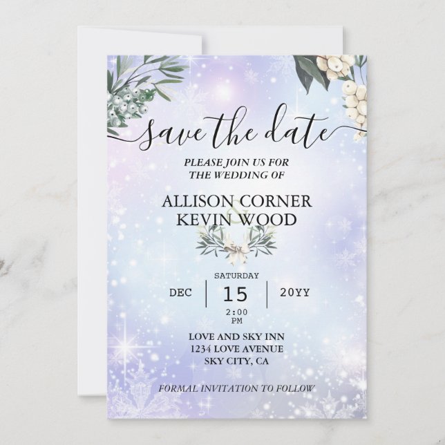 QR Code Snow Woodland Greenery Winter Wedding  Invitation (Front)