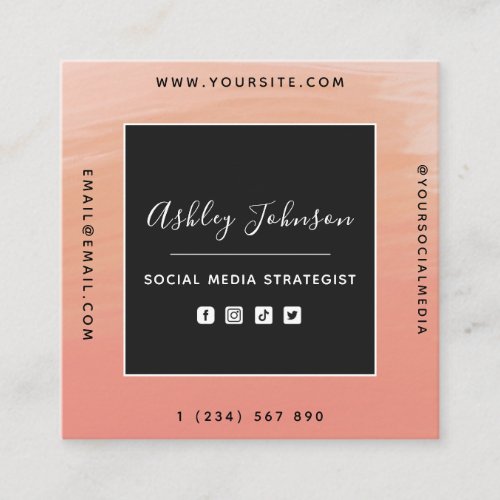 QR Code  Social Media Abstract Orange Gradient Square Business Card