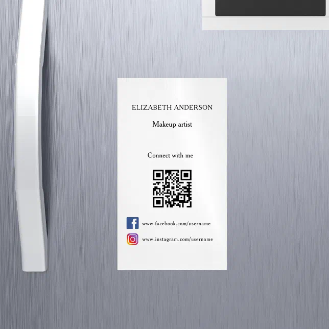 Qr code social media brand color business card magnet | Zazzle
