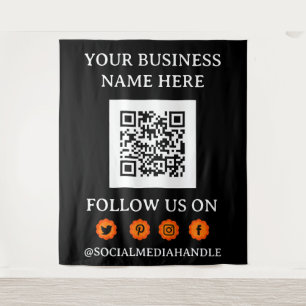 QR CODE & SOCIAL MEDIA Business Event Promotional Tapestry