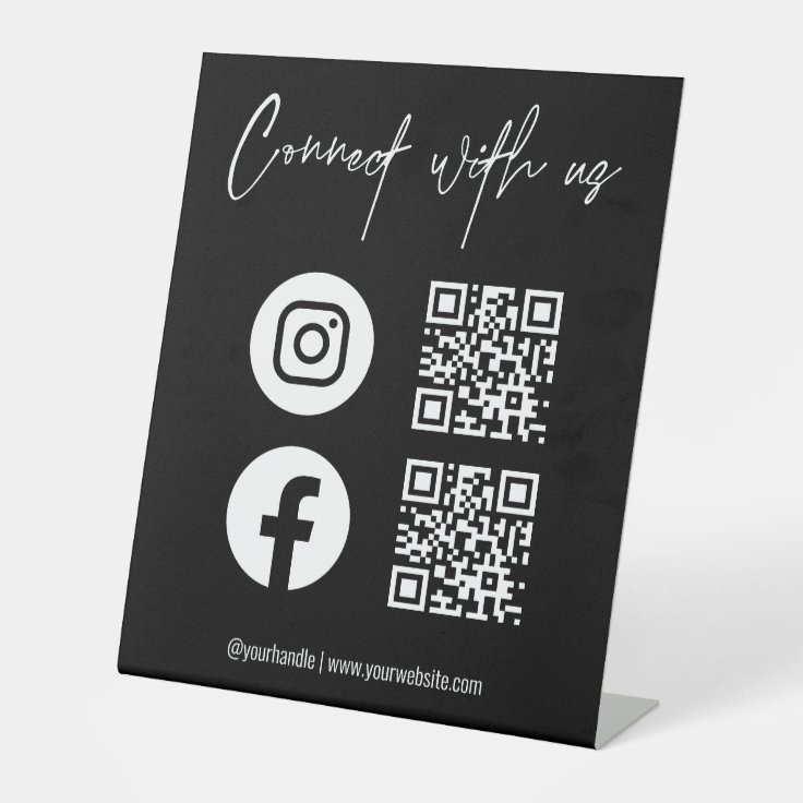 QR Code Social Media Connect With Us Business Pedestal Sign | Zazzle