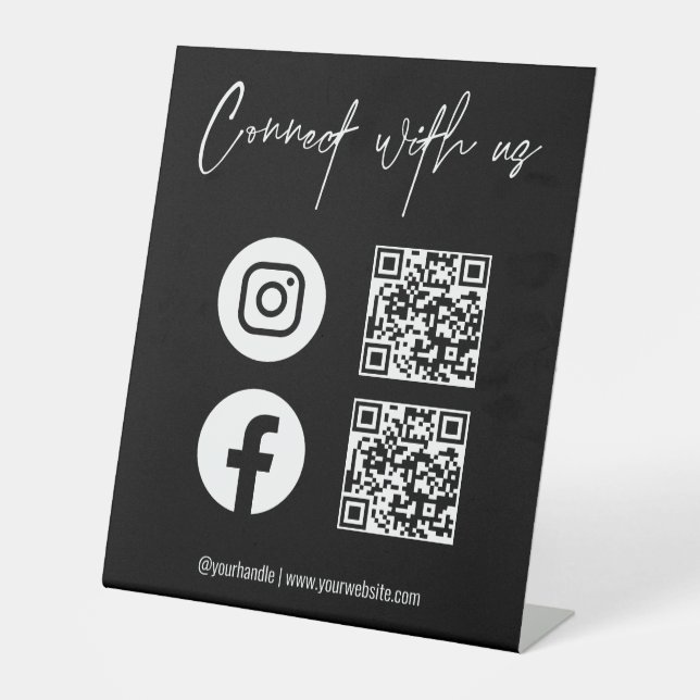 QR Code Social Media Connect With Us Business Pedestal Sign (Front)