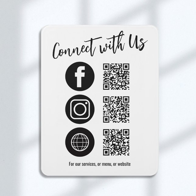 QR Code Social Media Connect with Us Door Sign (Simple scan me business sign with social media template,)
