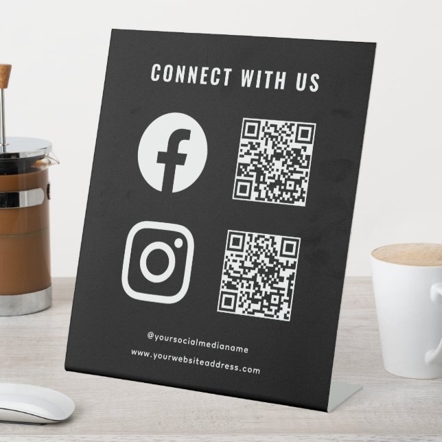 QR Code Social Media Follow Scan Connect With Us Pedestal Sign (In SItu)