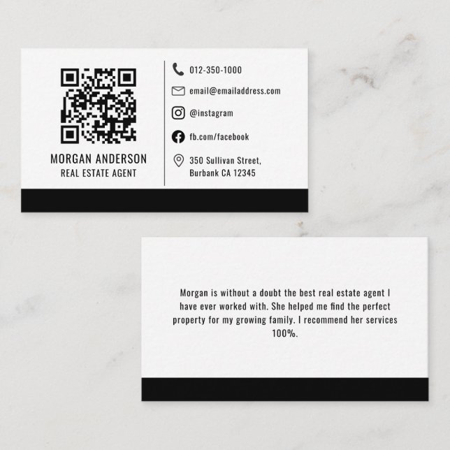 QR Code Social Media Icons Real Estate Business Card (Front/Back)