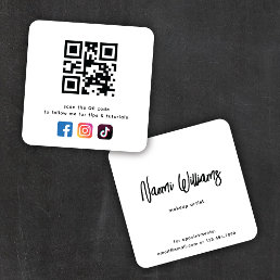 QR Code Social Media Icons Simple Modern  Square Business Card