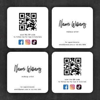 QR Code Social Media Icons Simple Modern Square Business Card | Zazzle