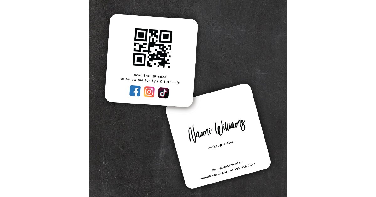 QR Code Social Media Icons Simple Modern Square Business Card | Zazzle