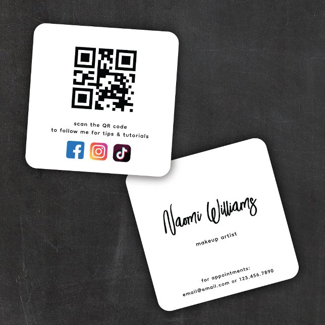 QR Code Social Media Icons Simple Modern  Square Business Card (Creator Uploaded)