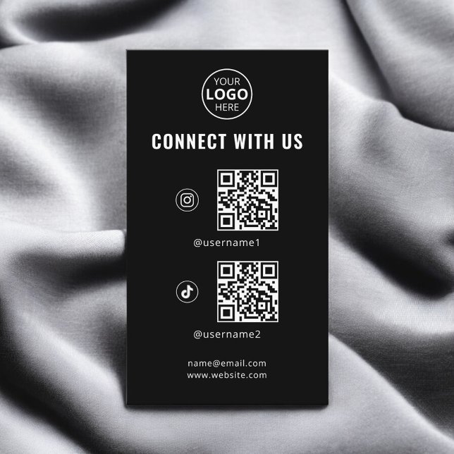 QR Code Social Media Logo Black Business Card (Creator Uploaded)