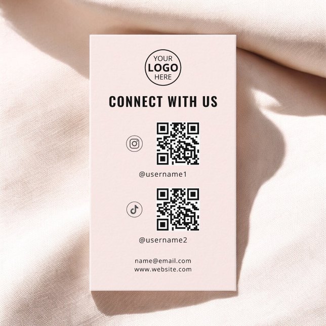 QR Code Social Media Logo Blush Pink Business Card (Creator Uploaded)