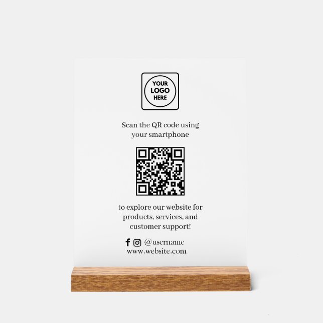 QR Code Social Media | Scan Me Custom Business  Acrylic Sign (Front)