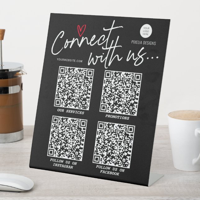 QR Code social media sign, Modern trendy script  Pedestal Sign (In SItu)