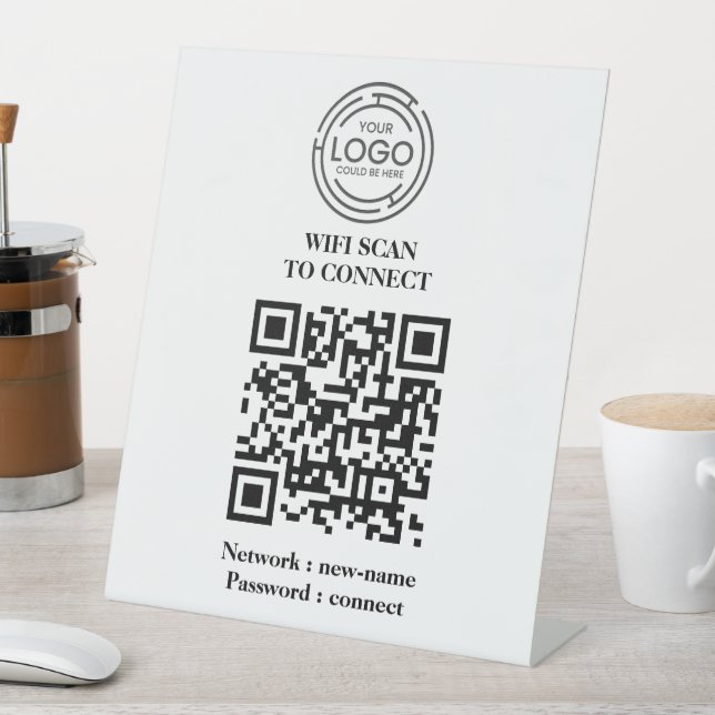 QR Code Social Media Sign w/ Wood Stand - Logo  (In SItu)