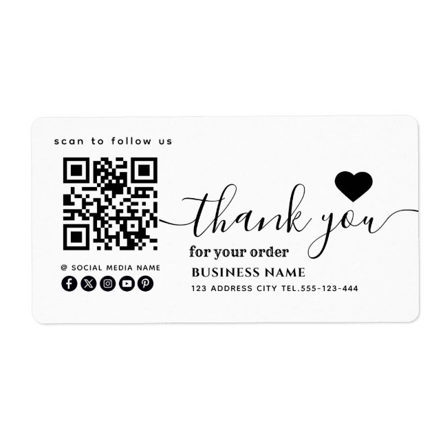 Qr code social media thank you business label (Front)