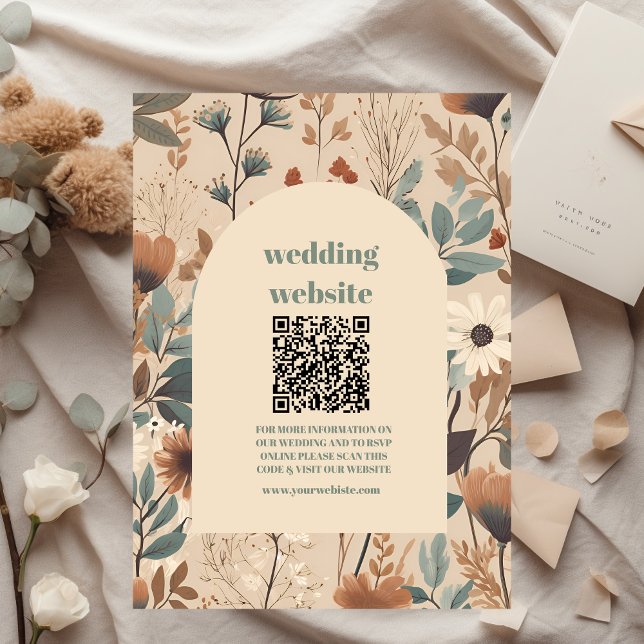 qr code Soft muted earth tones Wildflowers Wedding Enclosure Card (Creator Uploaded)