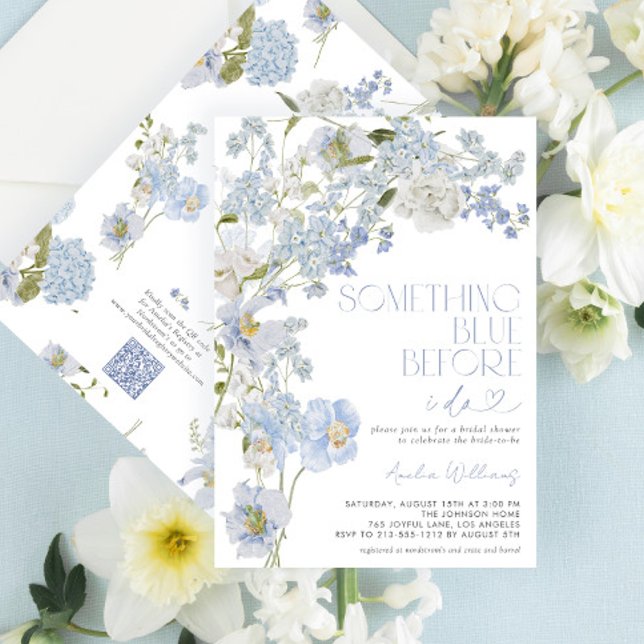 QR Code Something Blue Before I Do Floral Shower Invitation (Creator Uploaded)