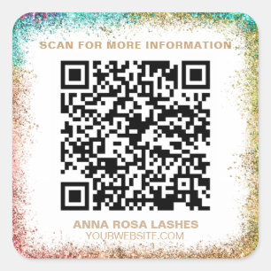 *~* QR Code Spa Expo RAINBOW FRAME Shop Salon Square Sticker