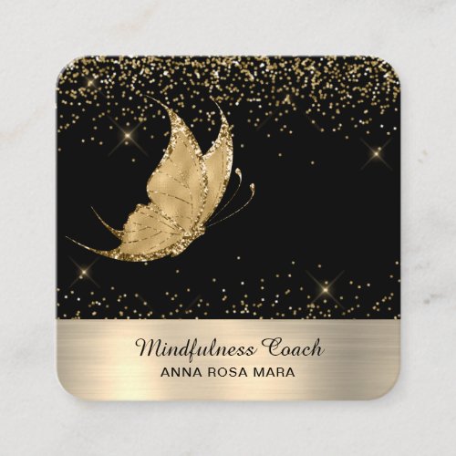  QR code Star Gold Glitter Butterfly Mystical Square Business Card