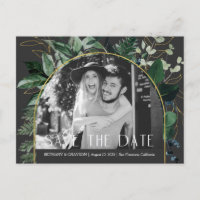 QR code, Stylish Modern Botanical photo save date