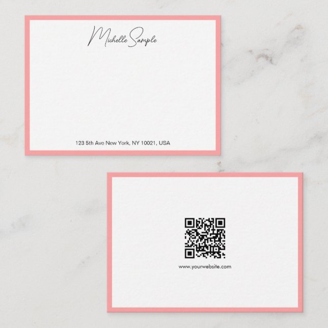 QR Code Stylish Modern Handwritten Script Name Note Card (Front/Back)