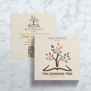 QR Code Stylish Modern Tutoring Education Teacher Square Business Card