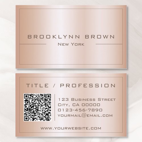 QR Code Stylish Rose Golden Color Gradient Classy Business Card
