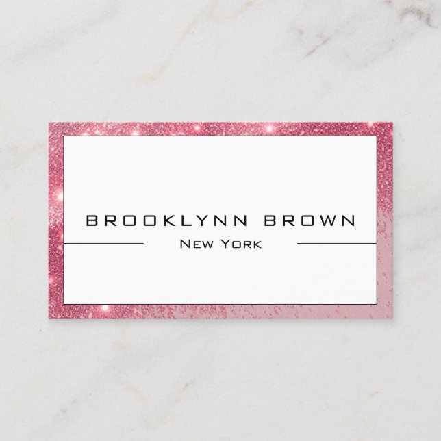 QR Code Stylish Rose Pink Luminous Glitter Classy Business Card (Front)