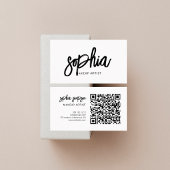 QR Code Stylish Script Girly Minimal White Business Card