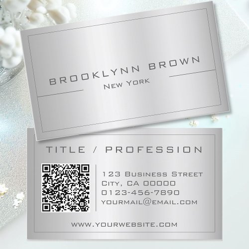 QR Code Stylish Silver Gray Color Gradient Classy Business Card