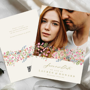 QR CODE subtle floral spring band save the date Invitation