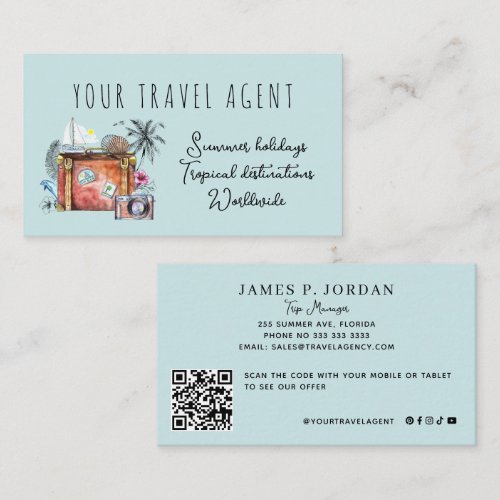 QR CODE summer holidays travel agent template Business Card