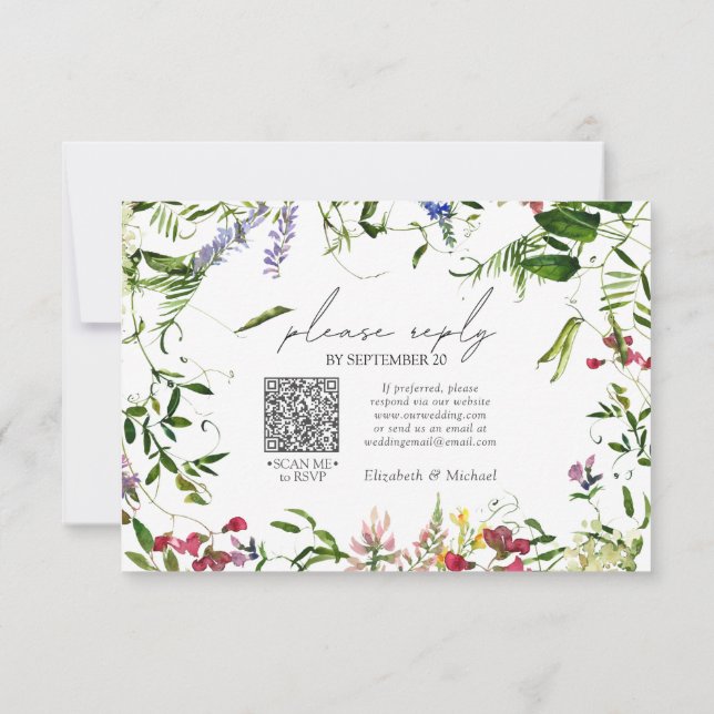 QR Code Summer Wildflower Watercolor Wedding RSVP (Back)