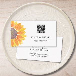 QR Code Sunflower Yoga Instructor Business Card