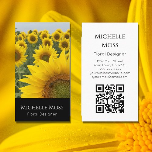 QR code Sunflowers Photo Designer Modern Floral Business Card