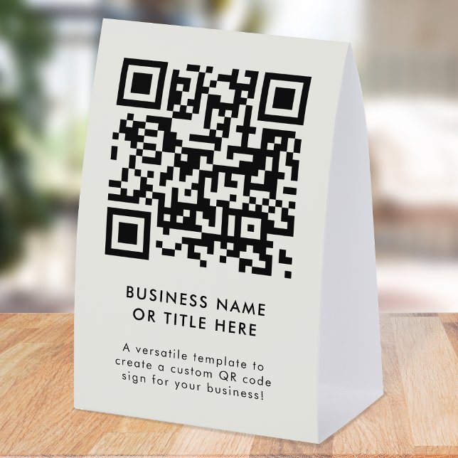 QR Code Table Tent | Business Tabletop Paper Sign (Professional editable sign template with interactive QR code for events & small business promotion.)