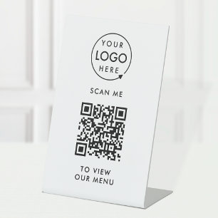 QR Code Tabletop Sign Digital Menu Logo Pedestal