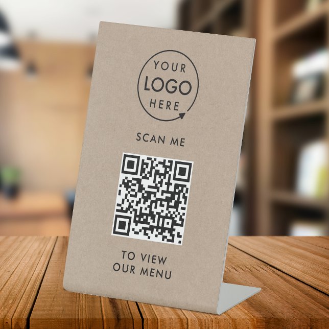 QR Code Tabletop Sign | Digital Menu Rustic Kraft (Branded interactive QR code menu table signs for restaurants, bars, cafes & hospitality events!)