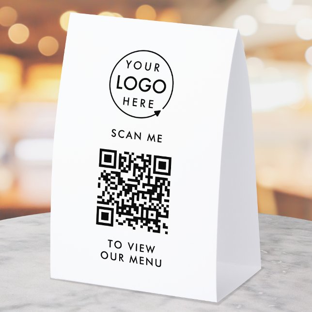 QR Code Tabletop Sign | Digital Menu Table Tent (Small business editable template with scannable QR code for digital menus & seamless ordering.)