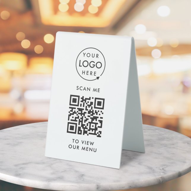 QR Code Tabletop Sign | Digital Menu Table Tent (Small business editable template with scannable QR code for digital menus & seamless ordering.)